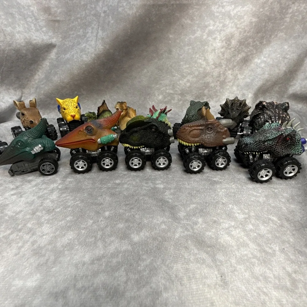 Dinosaur Monster Truck Toy Pull-Back Dino Animal Head Cars Lot Of 14